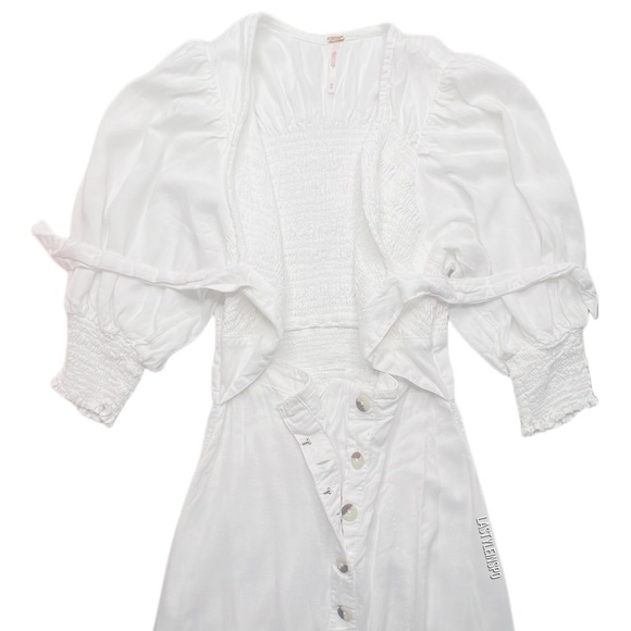 Free People Maxi Dress Cut Out Waist Bohemian Puffed Sleeves White Size XS - Picture 4 of 5
